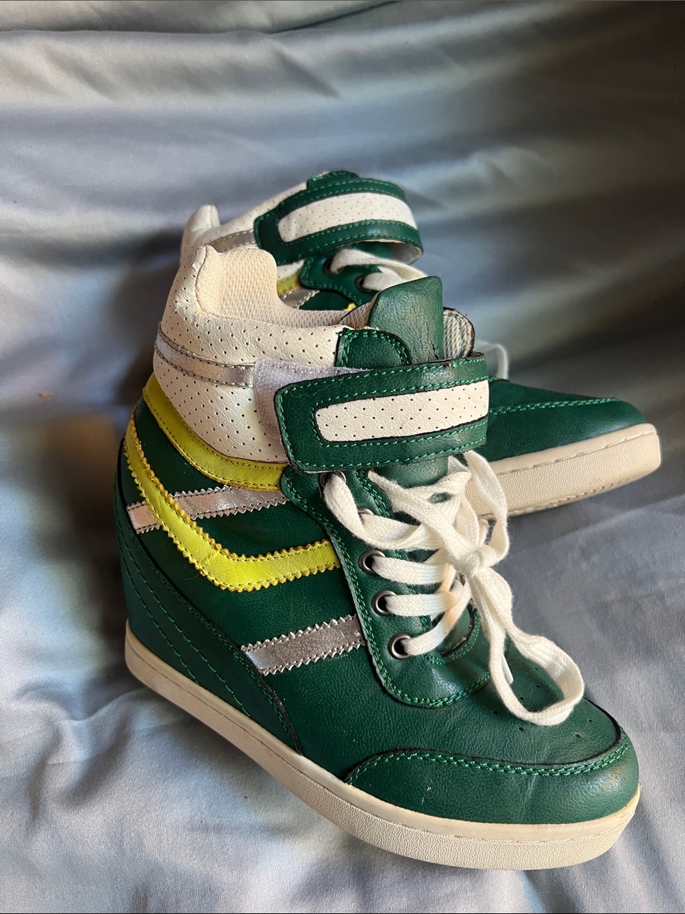 Wild Diva Green High-Top Sneakers with White & Yellow Accents wedges